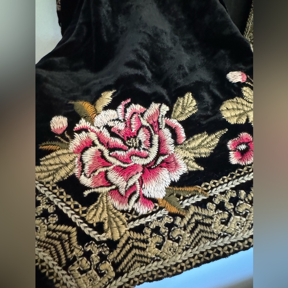 Johnny Was Black Velvet Jacket with Pink and Gold Embroidery - Picture 4 of 5
